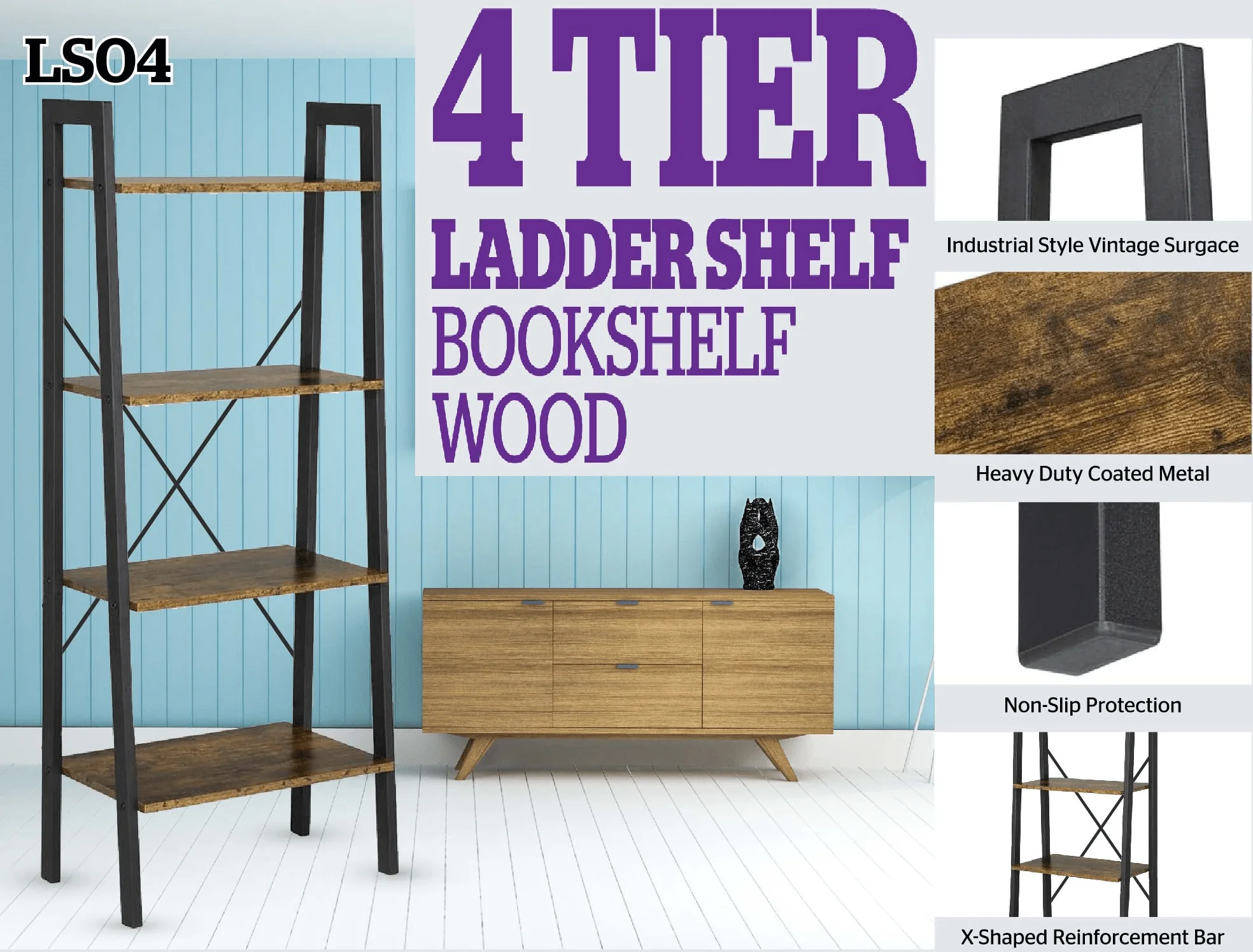 New Modern 4-Tier Ladder Bookshelf – Wood Display & Storage Rack for Home or Office – Model LS04 - Image 7