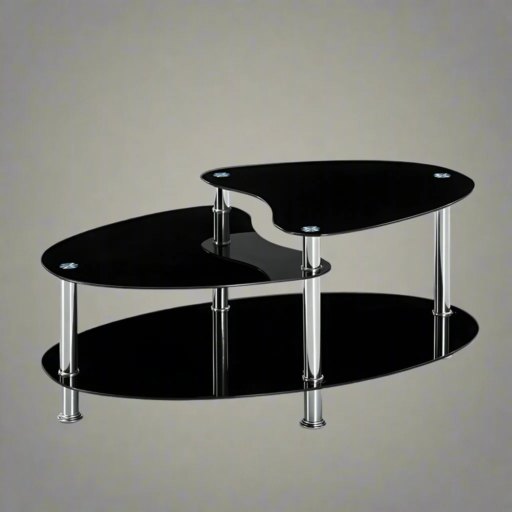 New Modern Black Glass Oval Coffee Table – Stylish Living Room Centerpiece with Sleek Metal Frame WR323