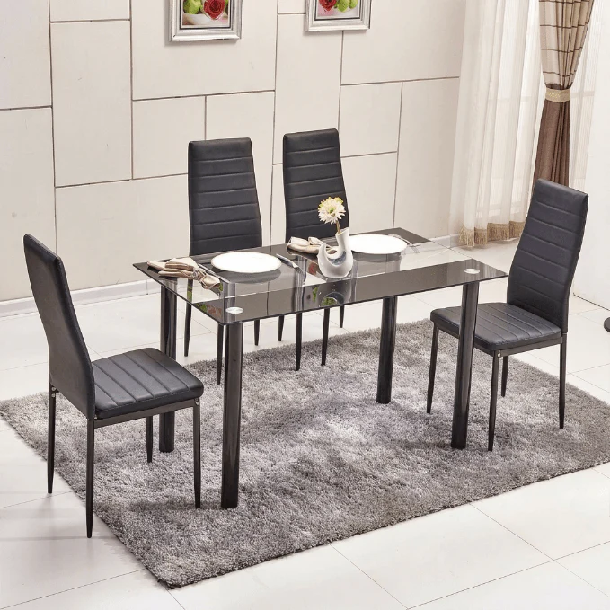 Modern Black & White Dining Collection – Tempered Glass Table with 6 PVC Leather Chairs - Image 2
