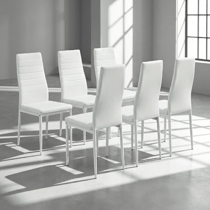 Modern Black & White Dining Collection – Tempered Glass Table with 6 PVC Leather Chairs - Image 6
