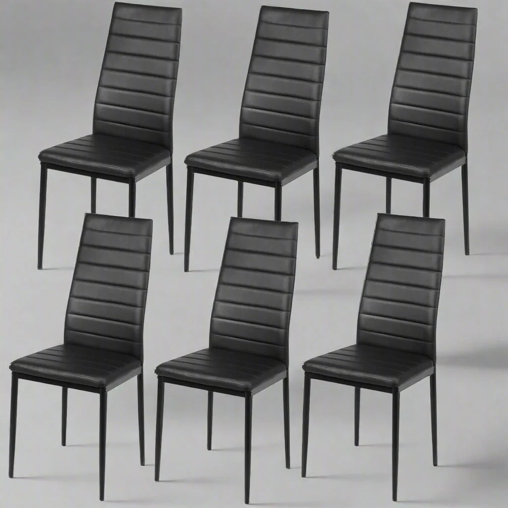 Modern Black & White Dining Collection – Tempered Glass Table with 6 PVC Leather Chairs - Image 8