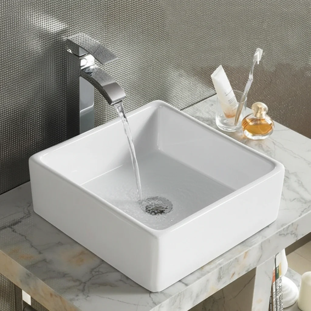 Modern Countertop Bathroom Sink Basin – Above Counter Vessel Vanity Bowl for Bathroom or Powder Room