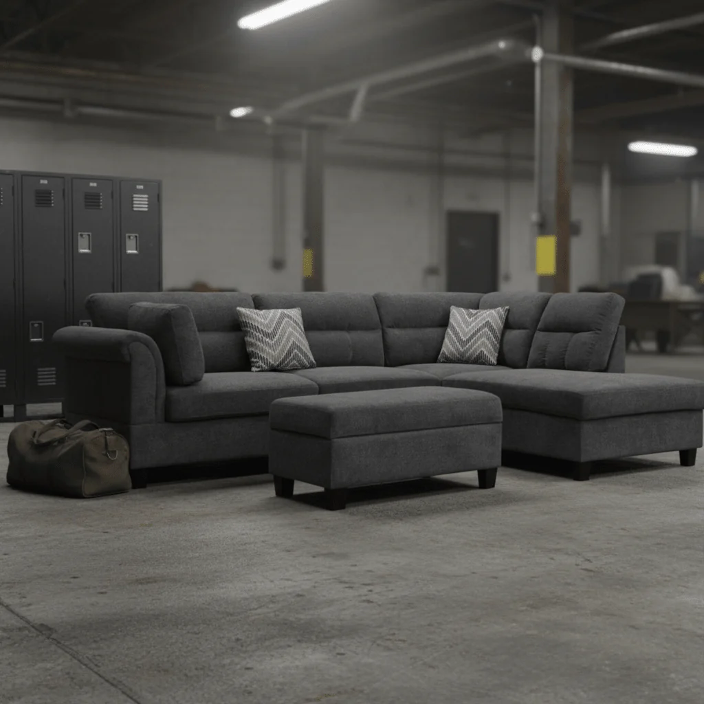 New Modern Dark Gray Sofa Set with Pillows & Ottoman – Stylish & Comfortable Living Room Furniture BT1926