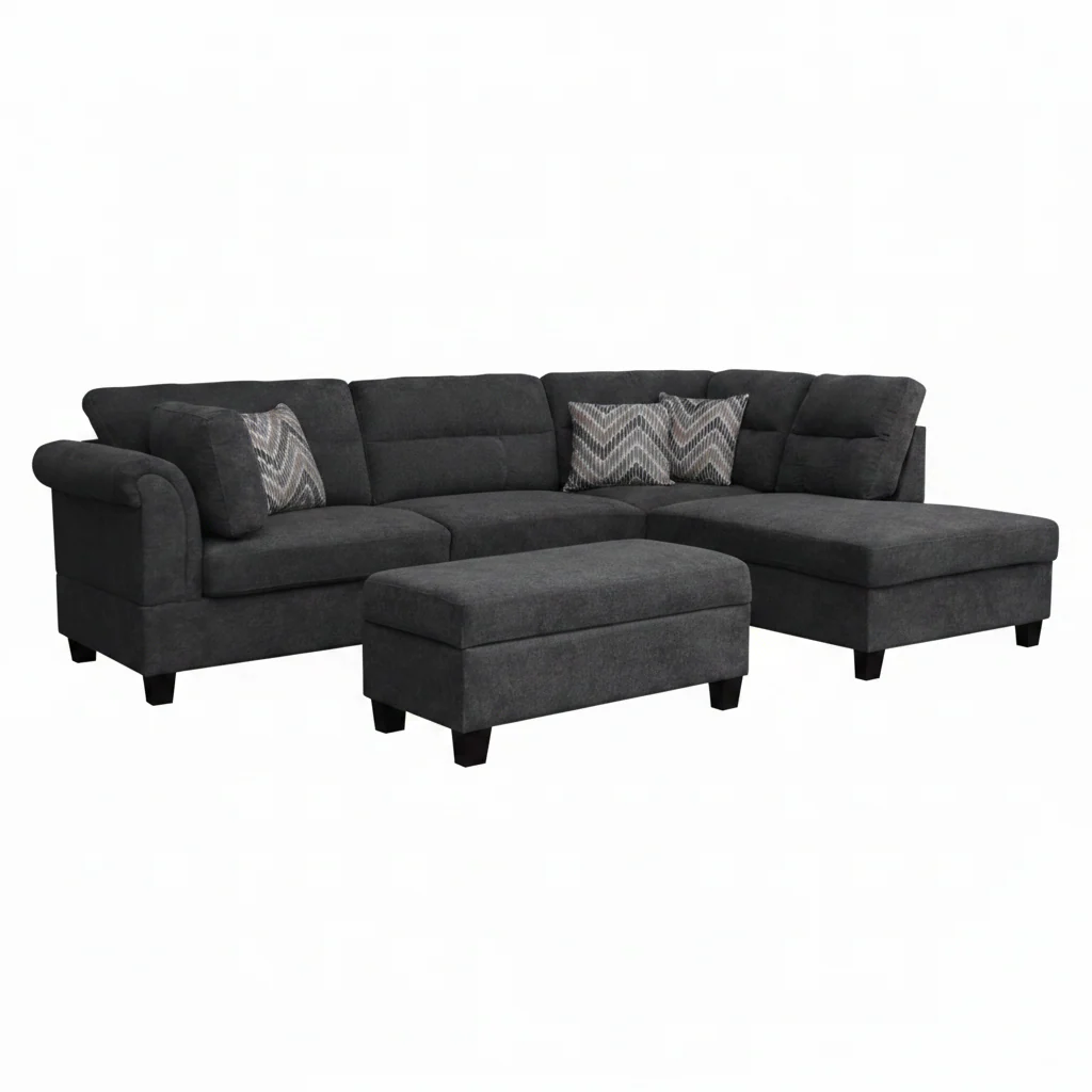 New Modern Dark Gray Sofa Set with Pillows & Ottoman – Stylish & Comfortable Living Room Furniture BT1926 - Image 2