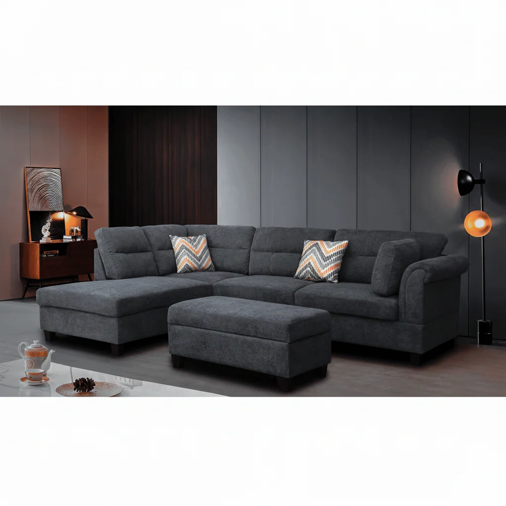 New Modern Dark Gray Sofa Set with Pillows & Ottoman – Stylish & Comfortable Living Room Furniture BT1926 - Image 3