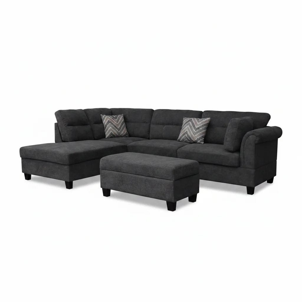 New Modern Dark Gray Sofa Set with Pillows & Ottoman – Stylish & Comfortable Living Room Furniture BT1926 - Image 4