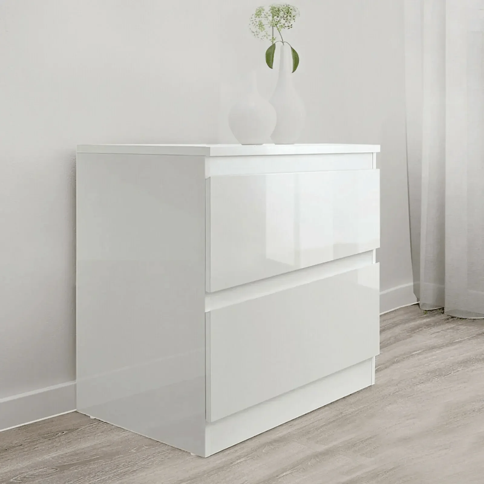Modern High Gloss Bedroom Dresser – 2, 4, 5, 8 Drawer Storage Cabinet (White & Black)
