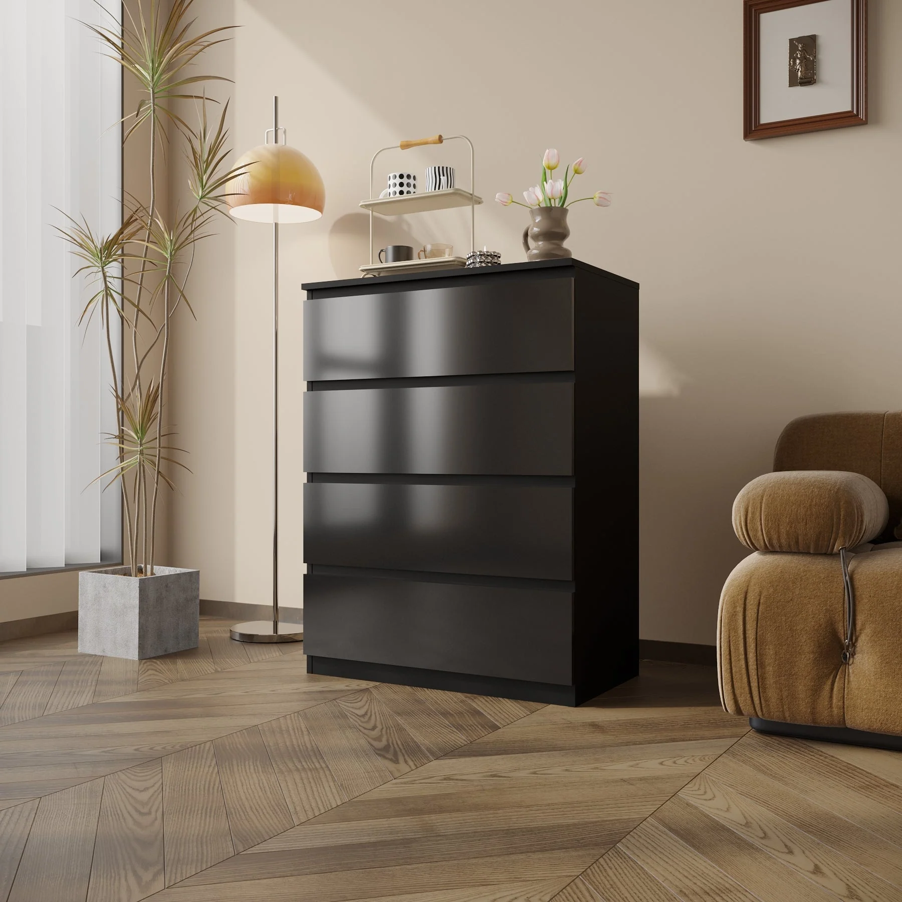 Modern High Gloss Bedroom Dresser – 2, 4, 5, 8 Drawer Storage Cabinet (White & Black) - Image 13