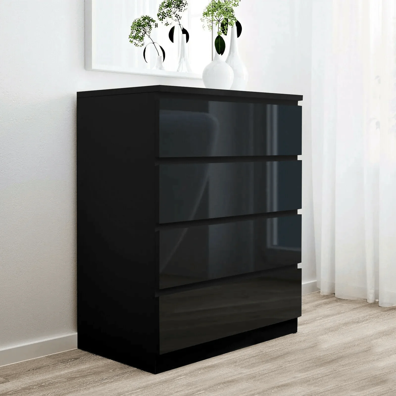 Modern High Gloss Bedroom Dresser – 2, 4, 5, 8 Drawer Storage Cabinet (White & Black) - Image 15