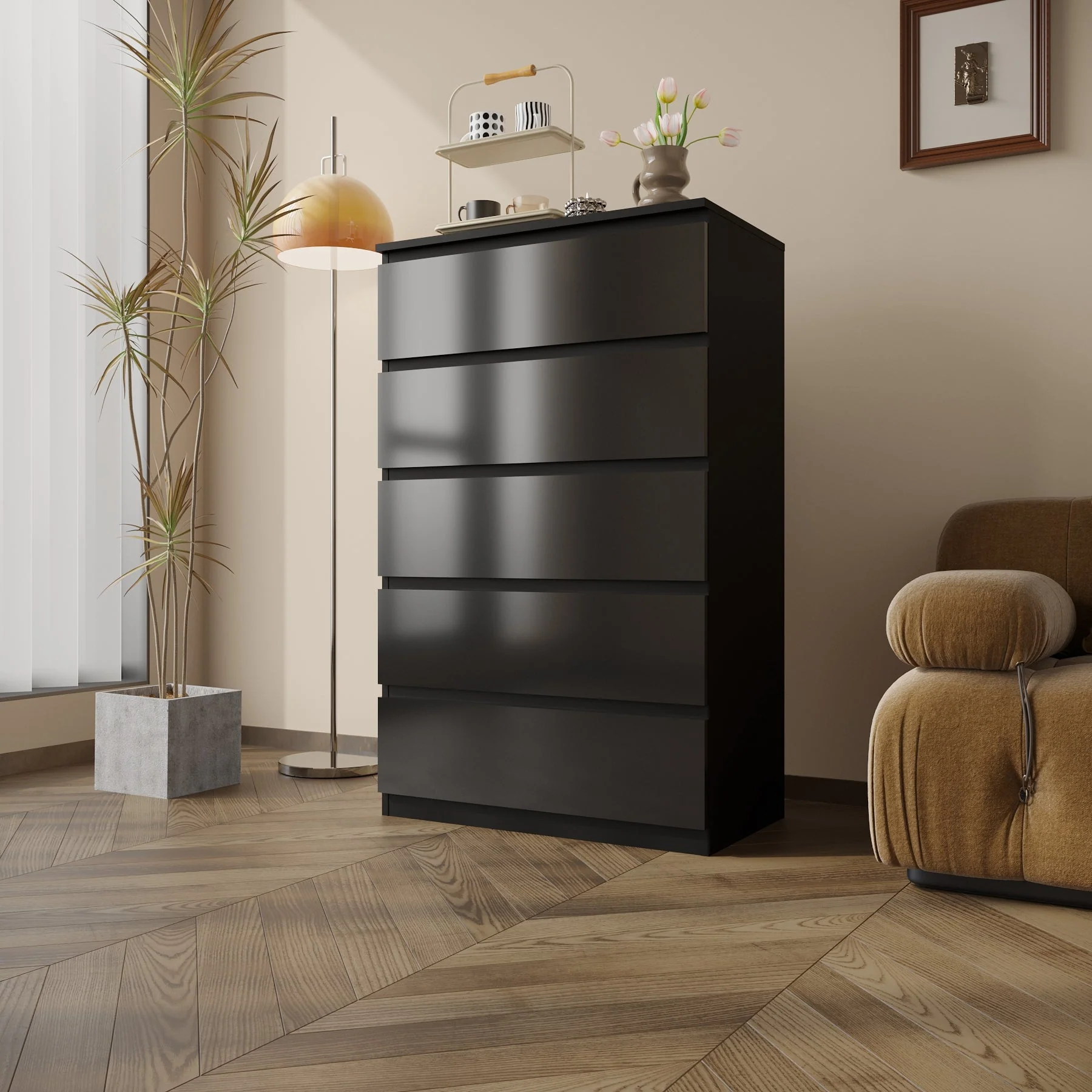 Modern High Gloss Bedroom Dresser – 2, 4, 5, 8 Drawer Storage Cabinet (White & Black) - Image 20