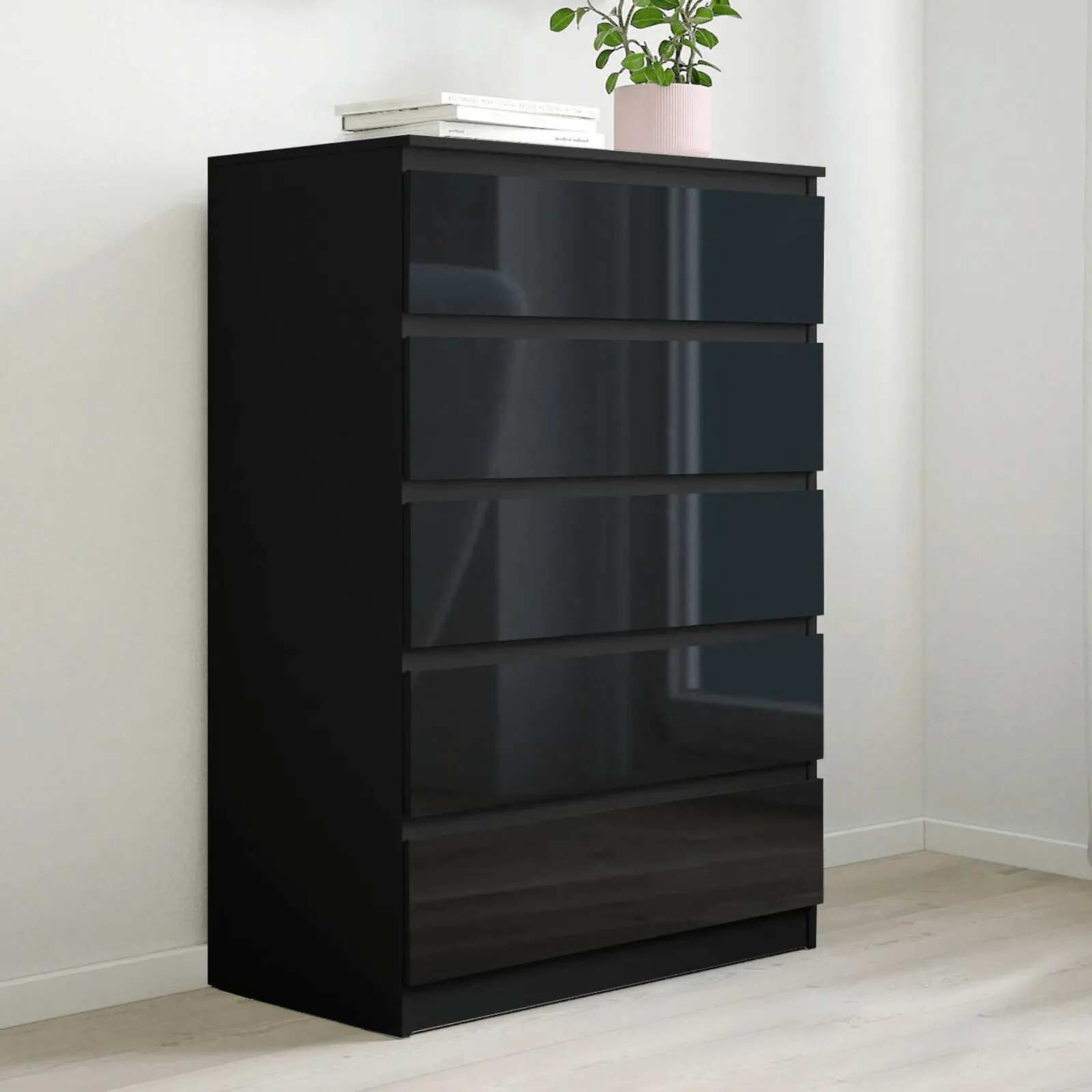 Modern High Gloss Bedroom Dresser – 2, 4, 5, 8 Drawer Storage Cabinet (White & Black) - Image 21