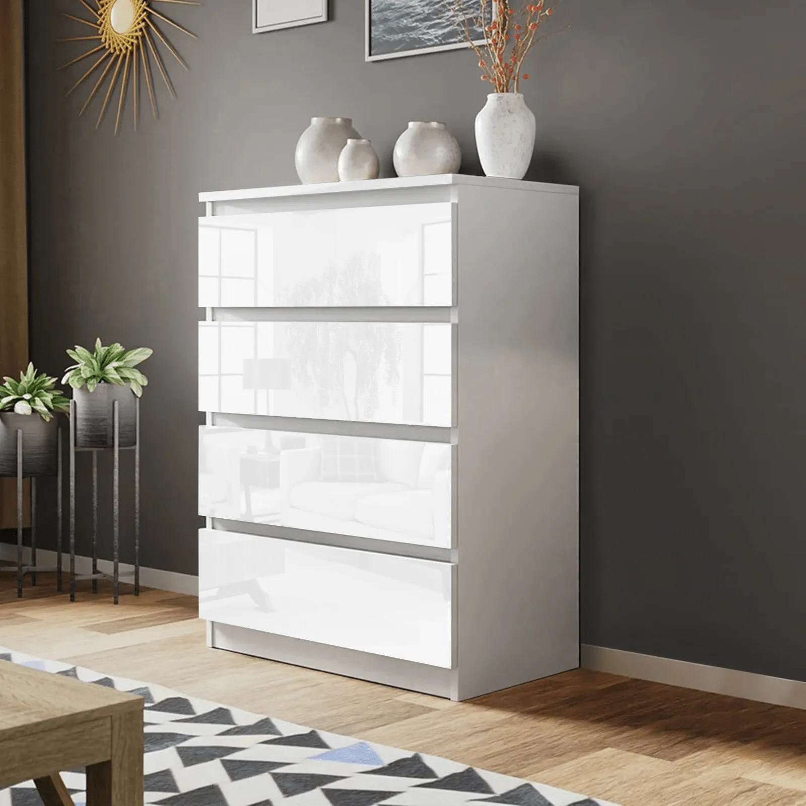 Modern High Gloss Bedroom Dresser – 2, 4, 5, 8 Drawer Storage Cabinet (White & Black) - Image 6