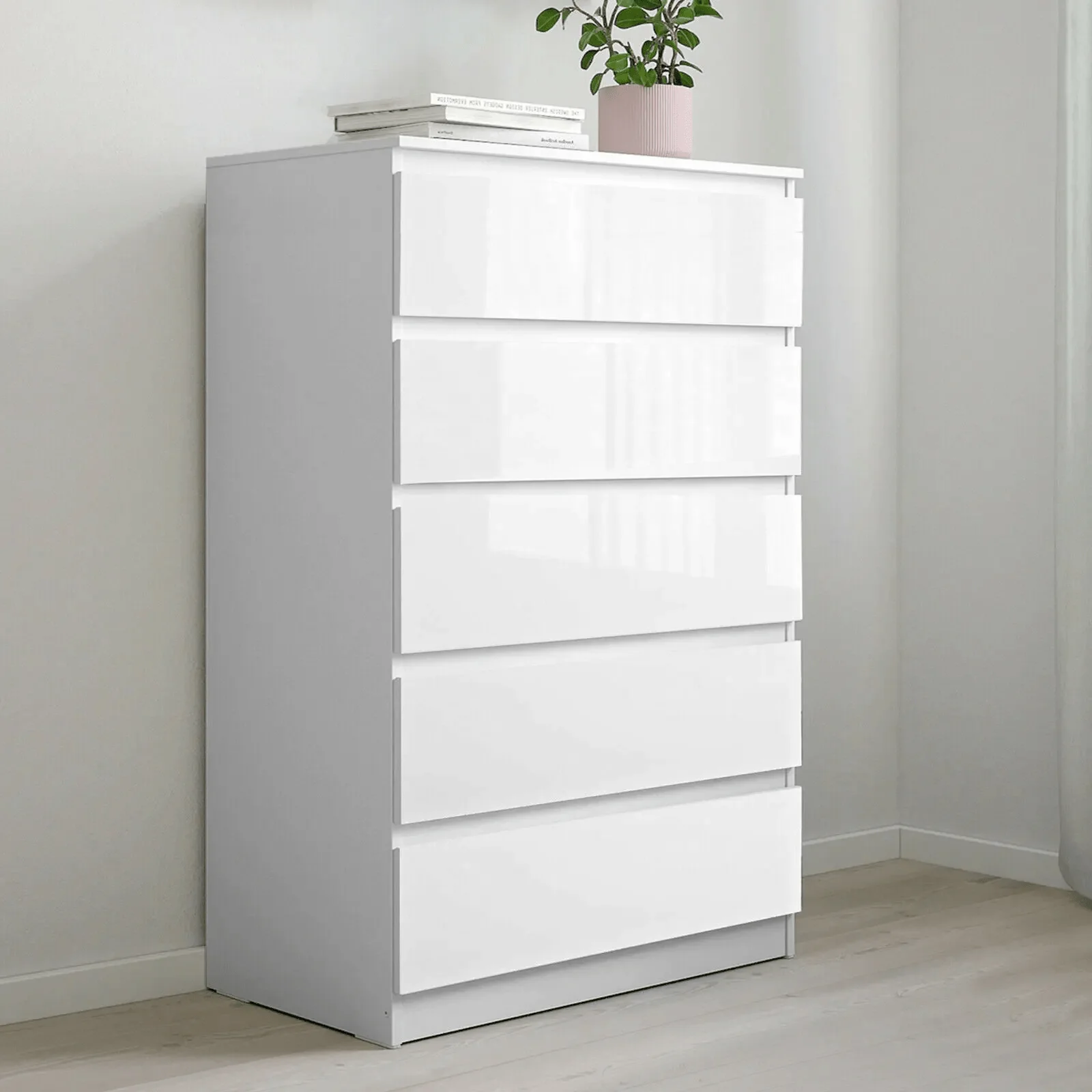 Modern High Gloss Bedroom Dresser – 2, 4, 5, 8 Drawer Storage Cabinet (White & Black) - Image 7