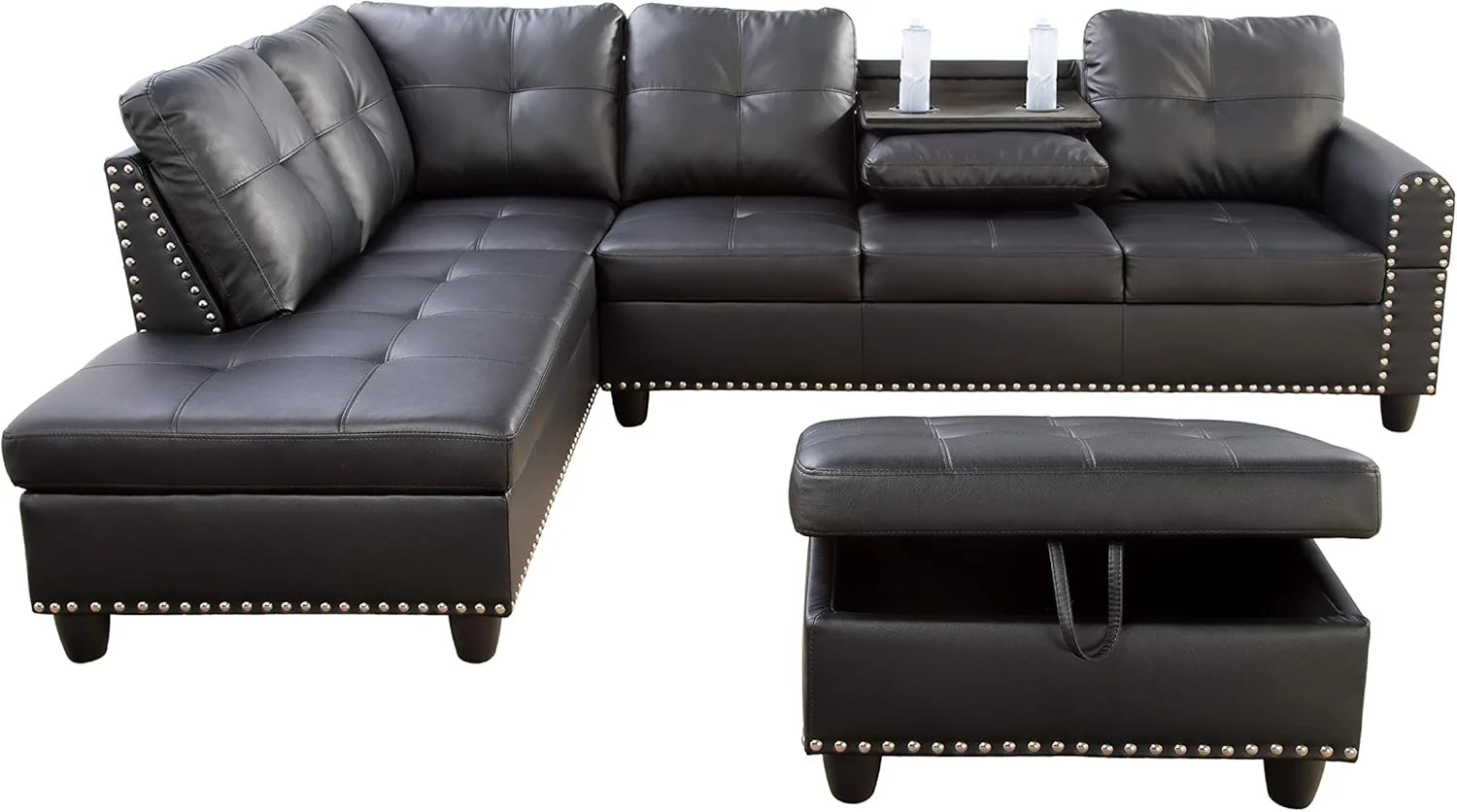 Modern L-Shaped Sectional Sofa Set with Ottoman – Black & Brown Options - Image 7