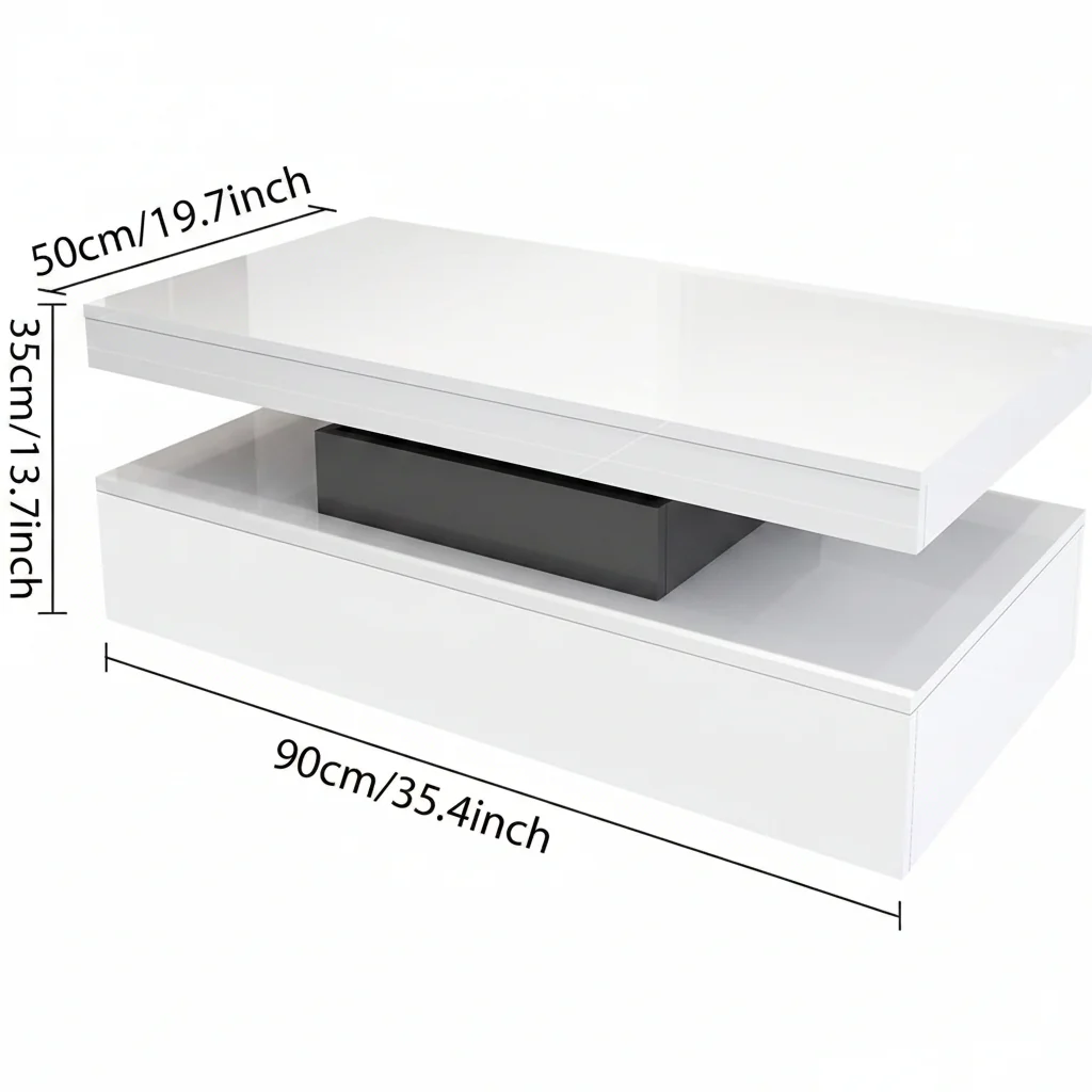 New Modern LED Coffee Table – 2-Tier High Gloss with Remote Control RGB Lights | Model #113224 - Image 3