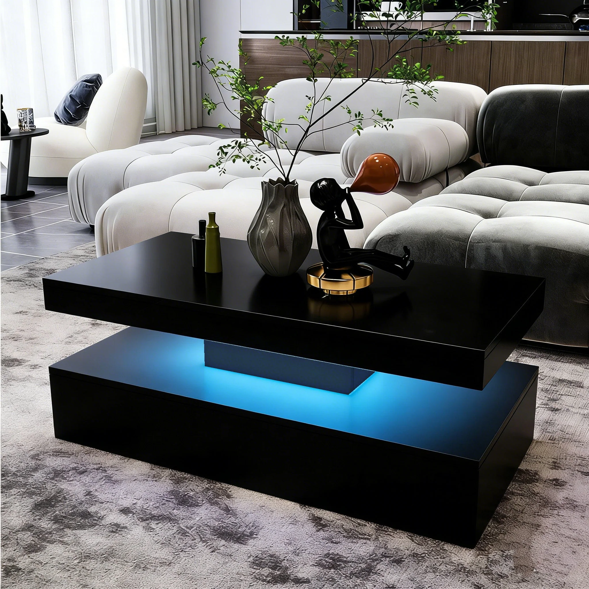 New Modern LED Coffee Table – 2-Tier High Gloss with Remote Control RGB Lights | Model #113224 - Image 6