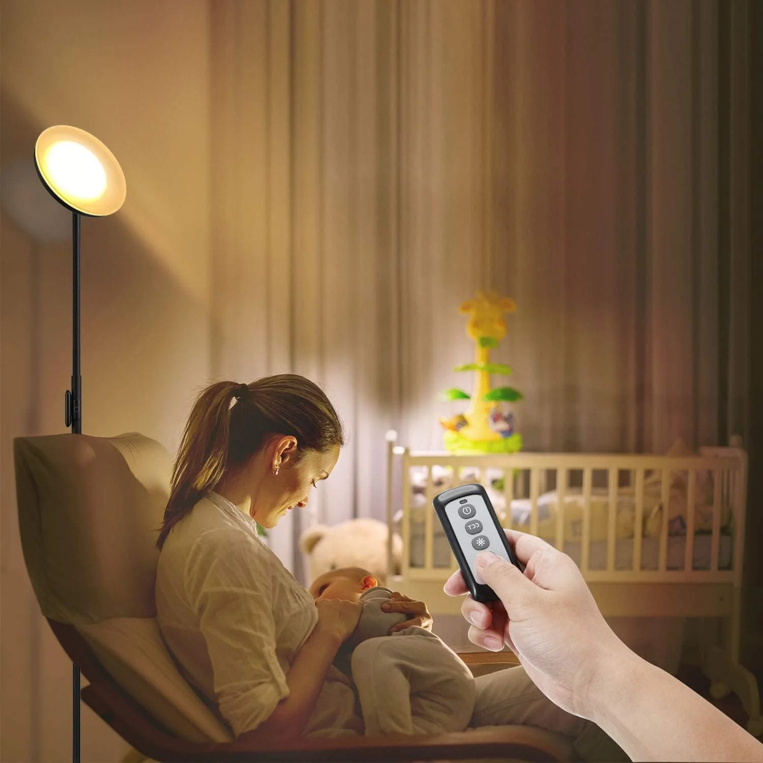Modern 30W LED Floor Lamp with Remote Control – 2400LM, 3 Color Temps, Touch Dimming, Black - Image 2