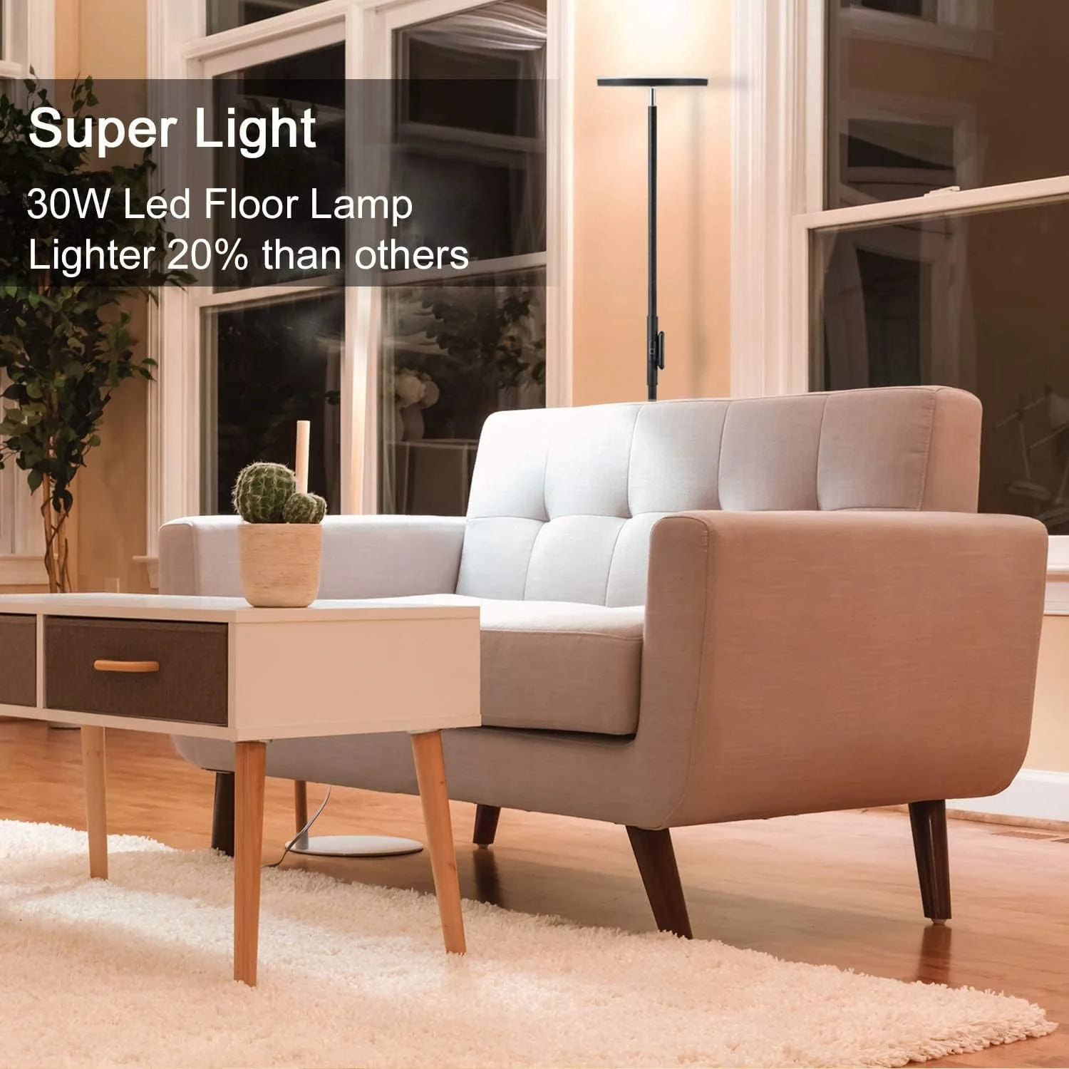 Modern 30W LED Floor Lamp with Remote Control – 2400LM, 3 Color Temps, Touch Dimming, Black - Image 6