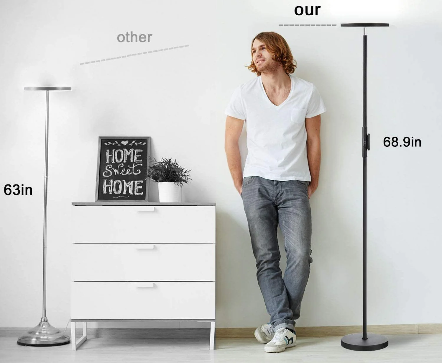 Modern 30W LED Floor Lamp with Remote Control – 2400LM, 3 Color Temps, Touch Dimming, Black - Image 7