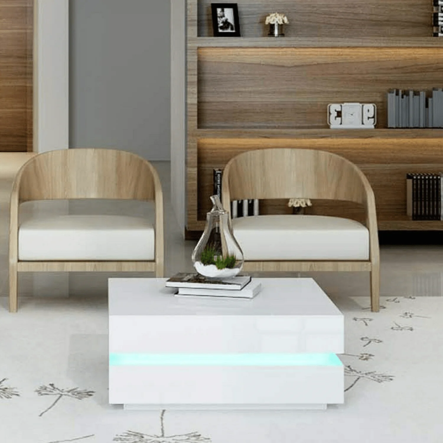 Modern LED High Gloss Coffee Table – Cubic Design, Black & White Variants - Image 2