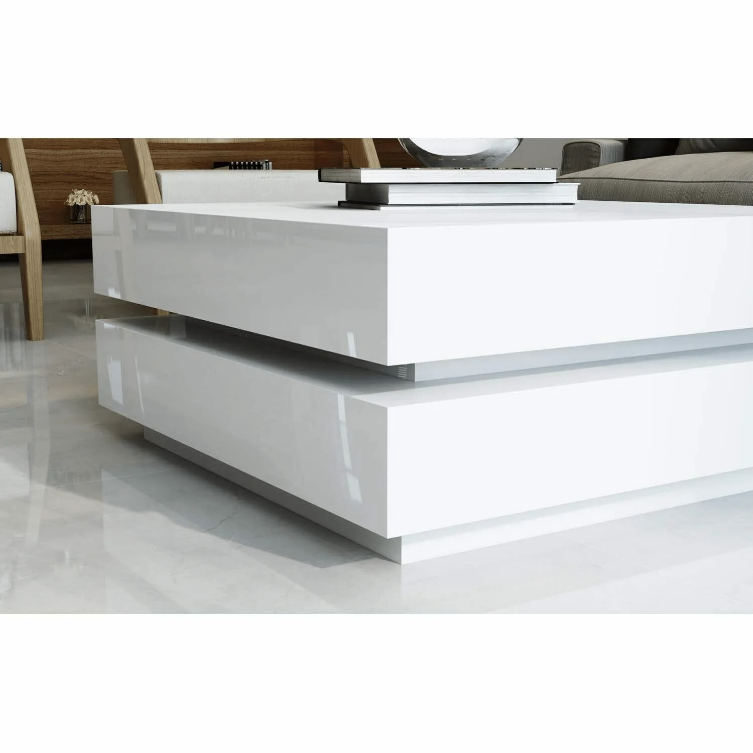 Modern LED High Gloss Coffee Table – Cubic Design, Black & White Variants - Image 3
