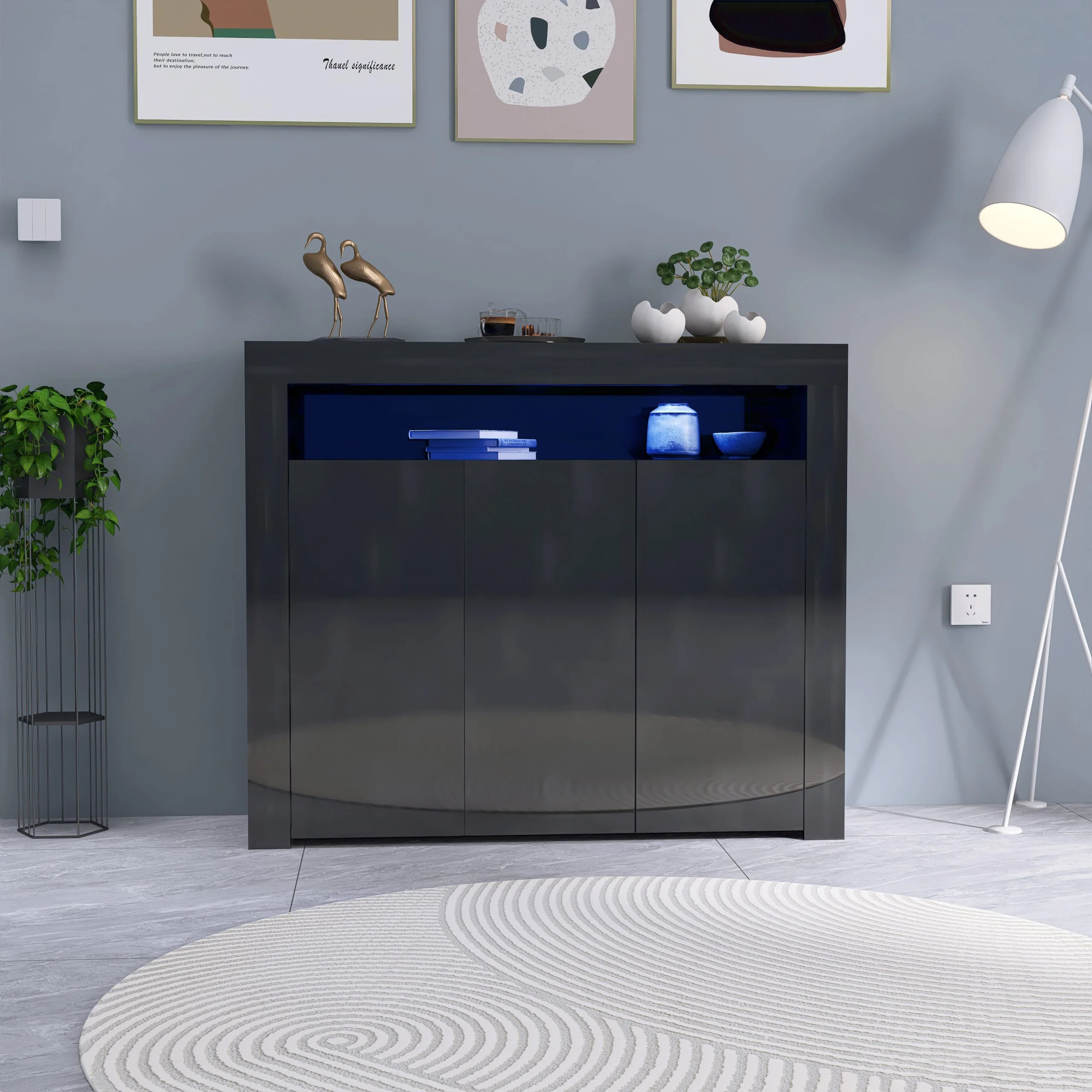 New Modern LED High Gloss Storage Cabinet – Kitchen Cupboard | TV Stand | Buffet Sideboard - Image 2