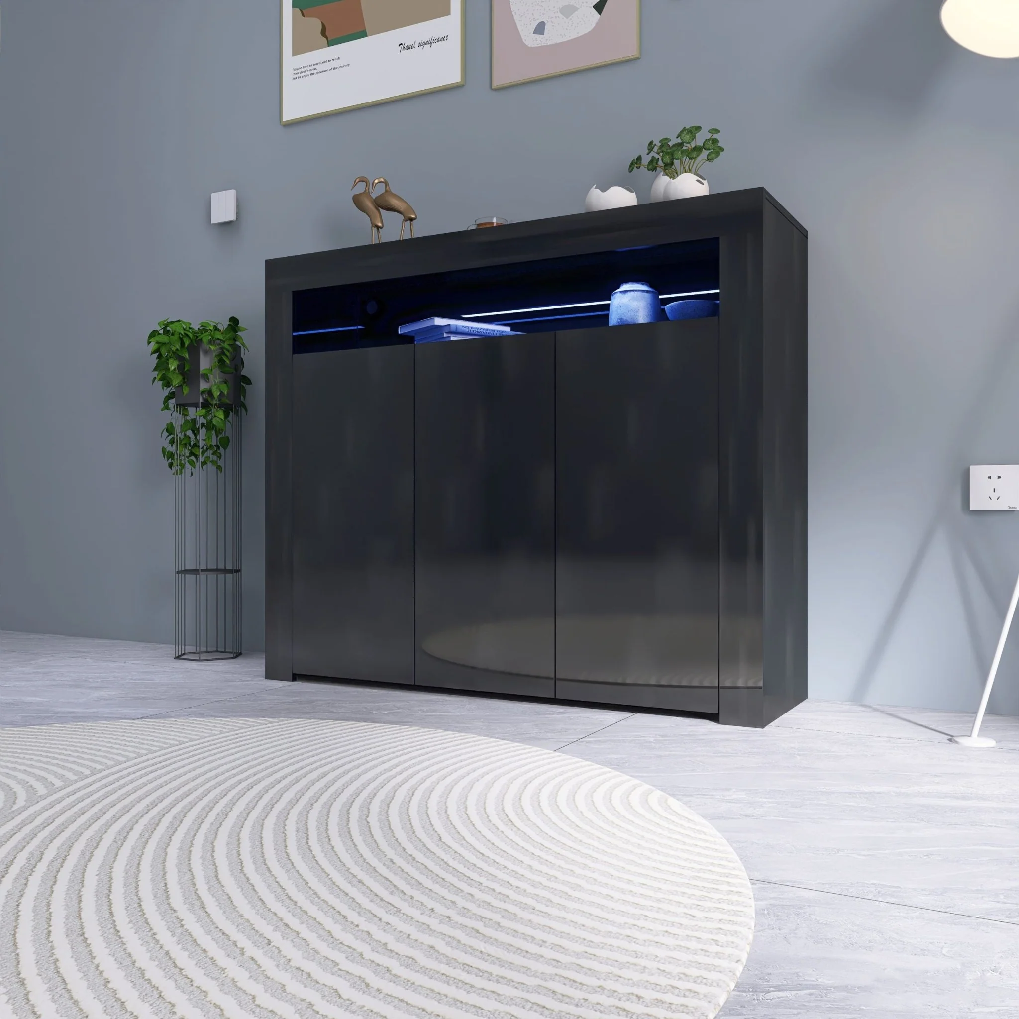 New Modern LED High Gloss Storage Cabinet – Kitchen Cupboard | TV Stand | Buffet Sideboard - Image 3