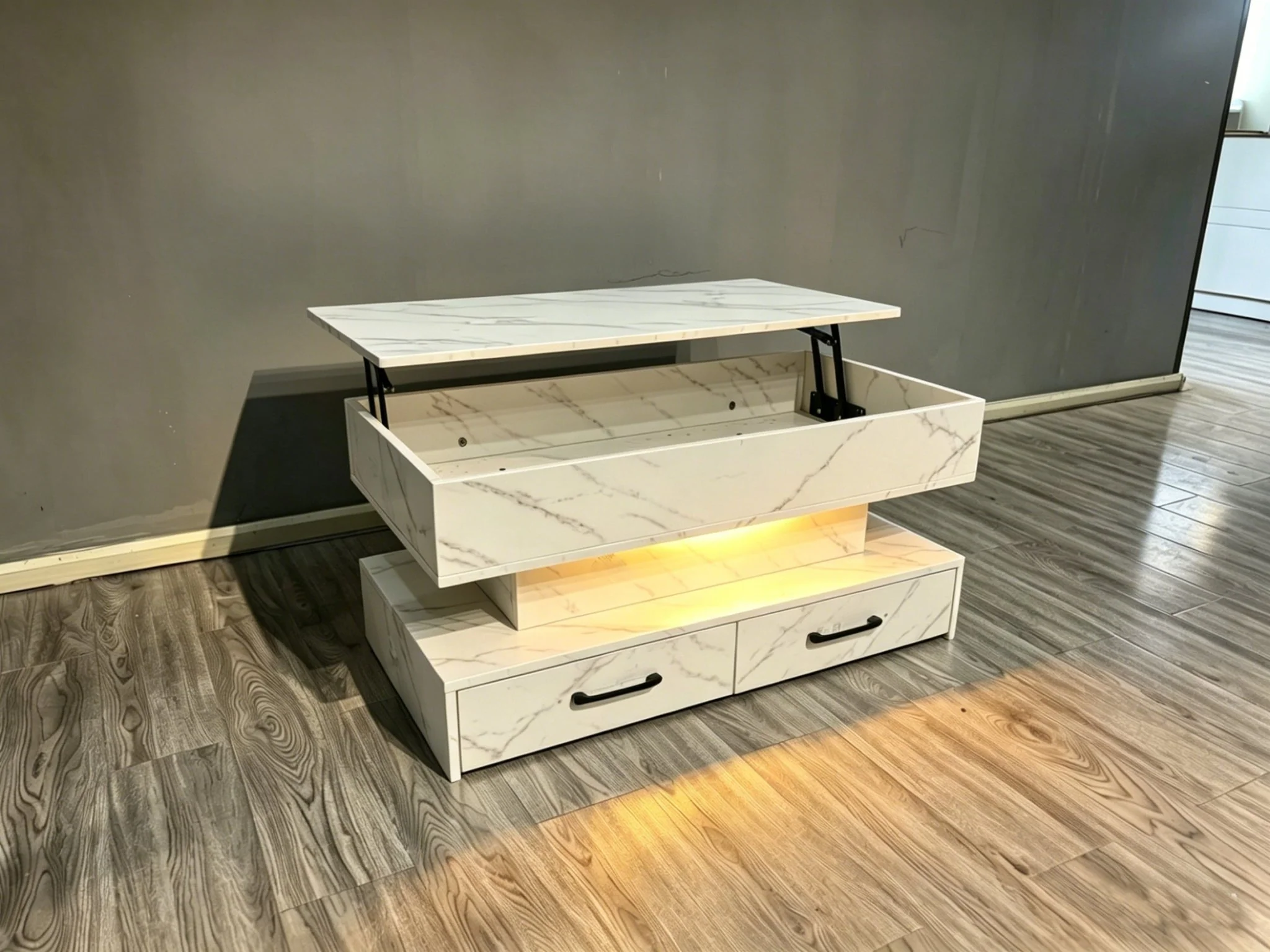 Modern Lift Top RGB LED Coffee Table Storage Drawers SKU# 113228