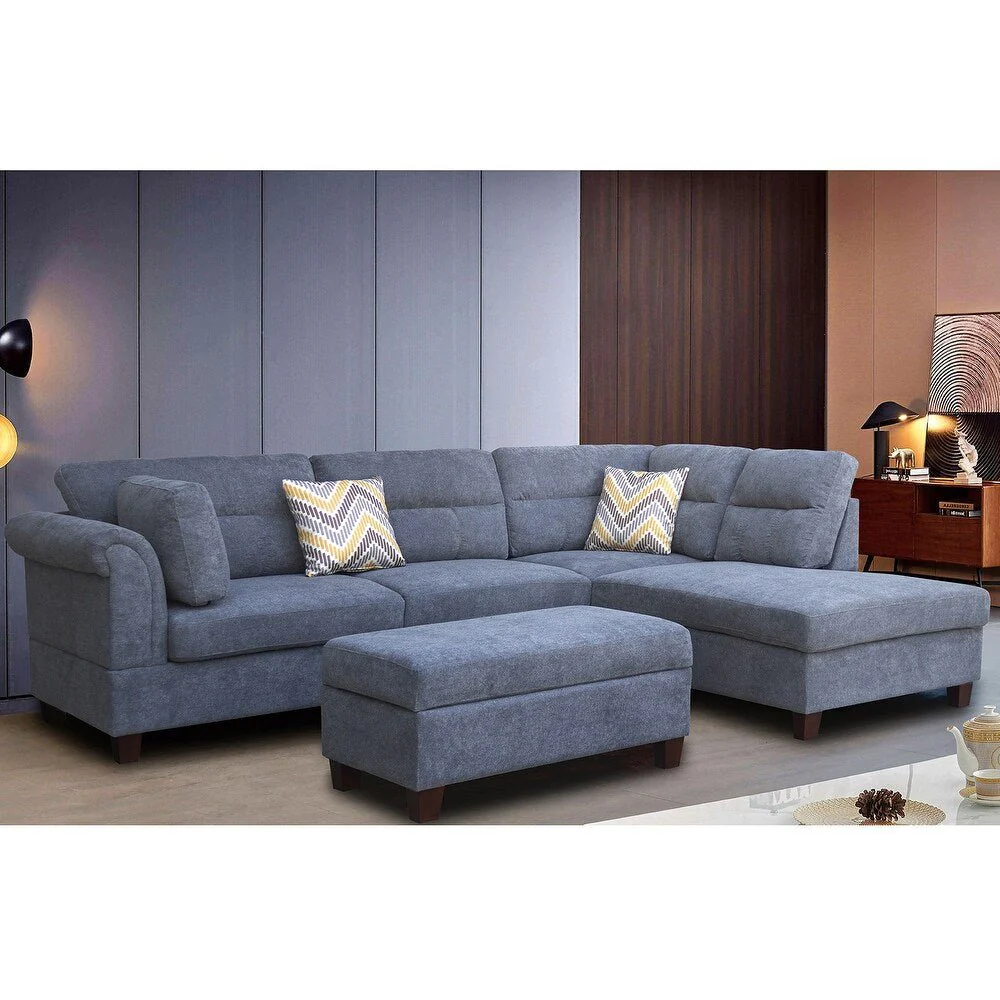 Modern Light Gray Sofa Set with Pillows & Ottoman – Left or Right Facing BT1926LG