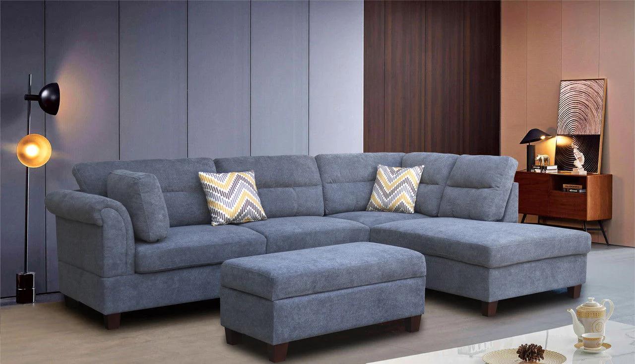 Modern Light Gray Sofa Set with Pillows & Ottoman – Left or Right Facing BT1926LG - Image 2
