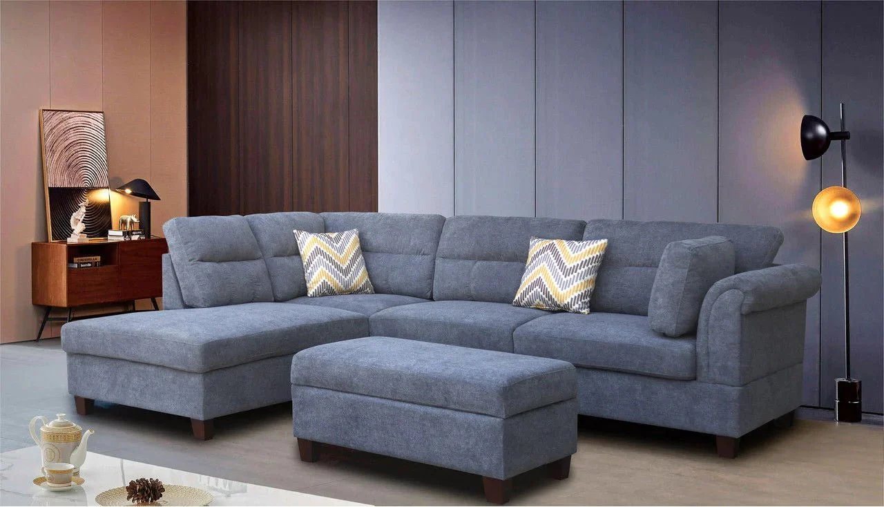 Modern Light Gray Sofa Set with Pillows & Ottoman – Left or Right Facing BT1926LG - Image 4