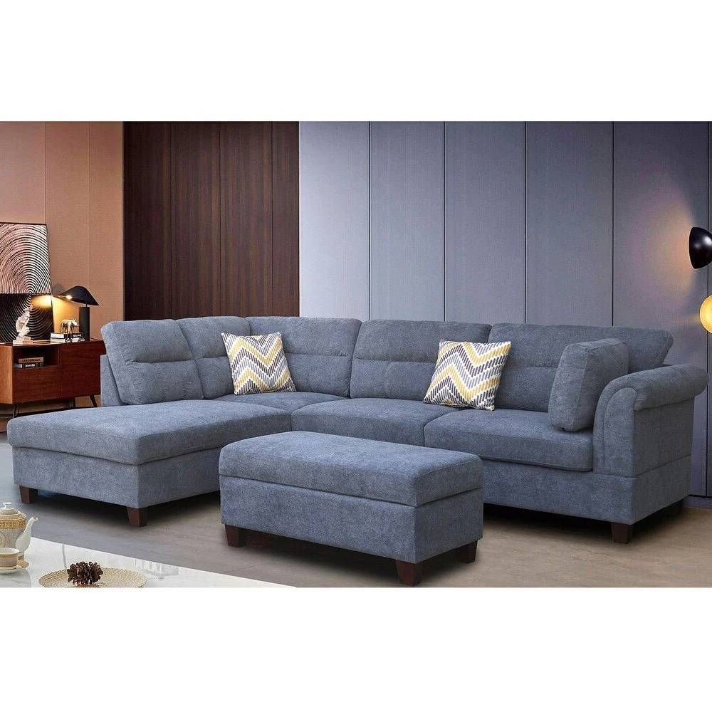 Modern Light Gray Sofa Set with Pillows & Ottoman – Left or Right Facing BT1926LG - Image 6