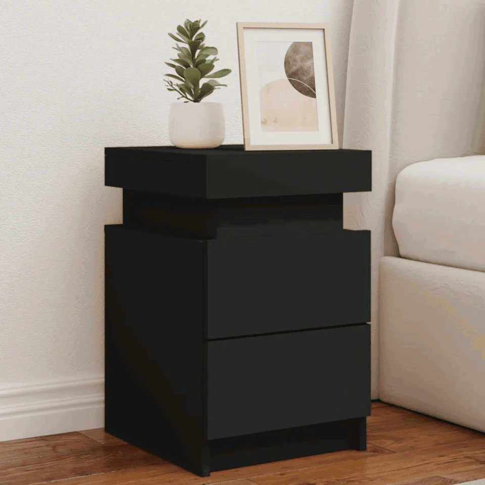 Modern Nightstand with Built-In Power Outlets & RGB LED Accent Lights – High Gloss Finish Bedside Table - Image 2