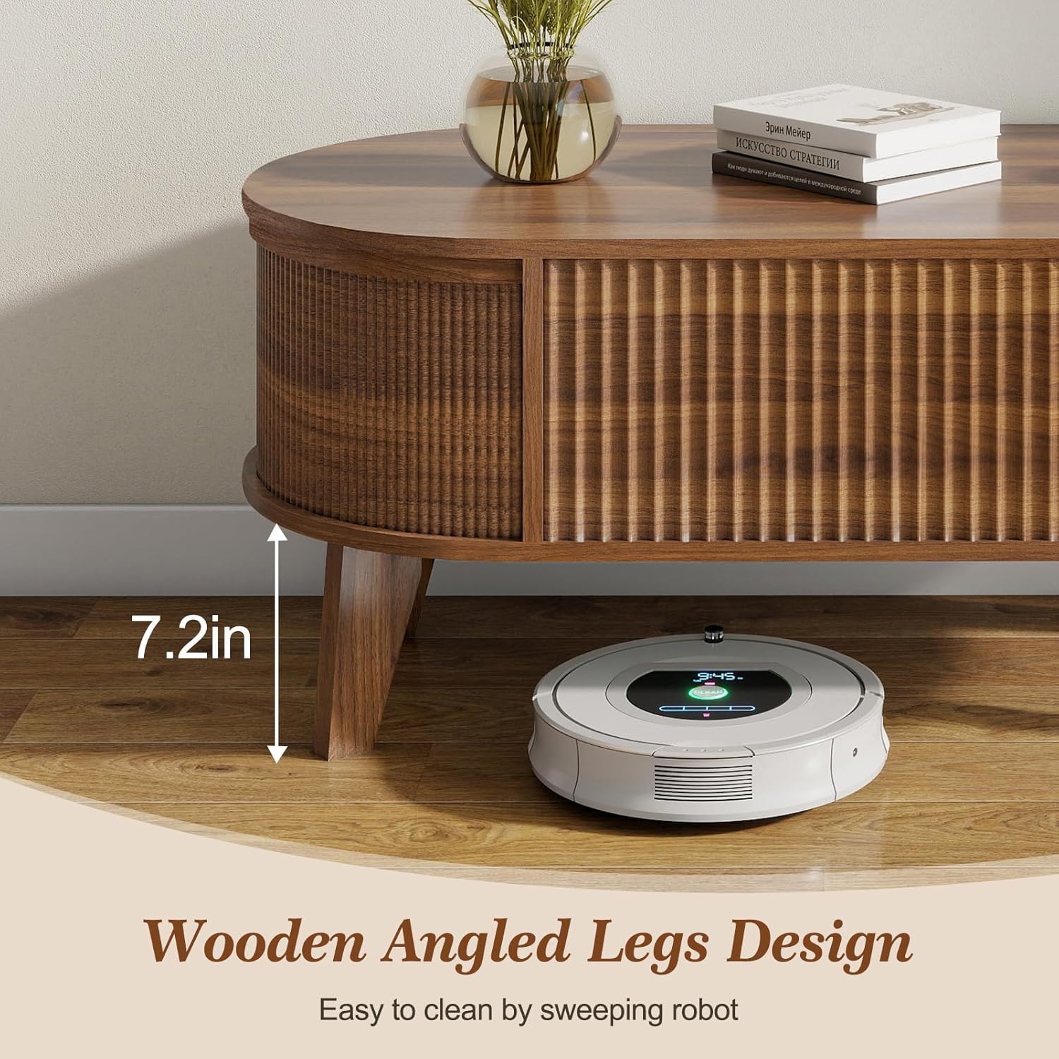 Modern Oval Fluted Lift-Top Coffee Table With Storage Walnut S2195 - Image 5