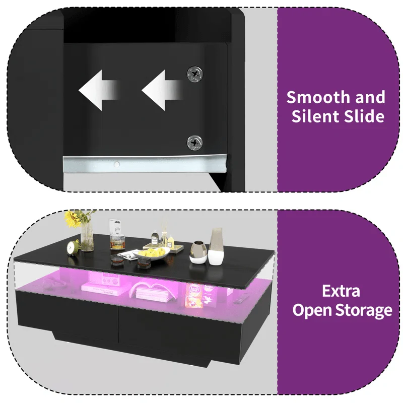 Modern White/Black Coffee Table with 4 Drawers & RGB LED Lights – Sleek Living Room Centerpiece - Image 10