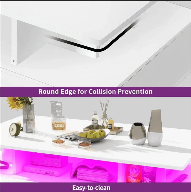 Modern White/Black Coffee Table with 4 Drawers & RGB LED Lights – Sleek Living Room Centerpiece - Image 6