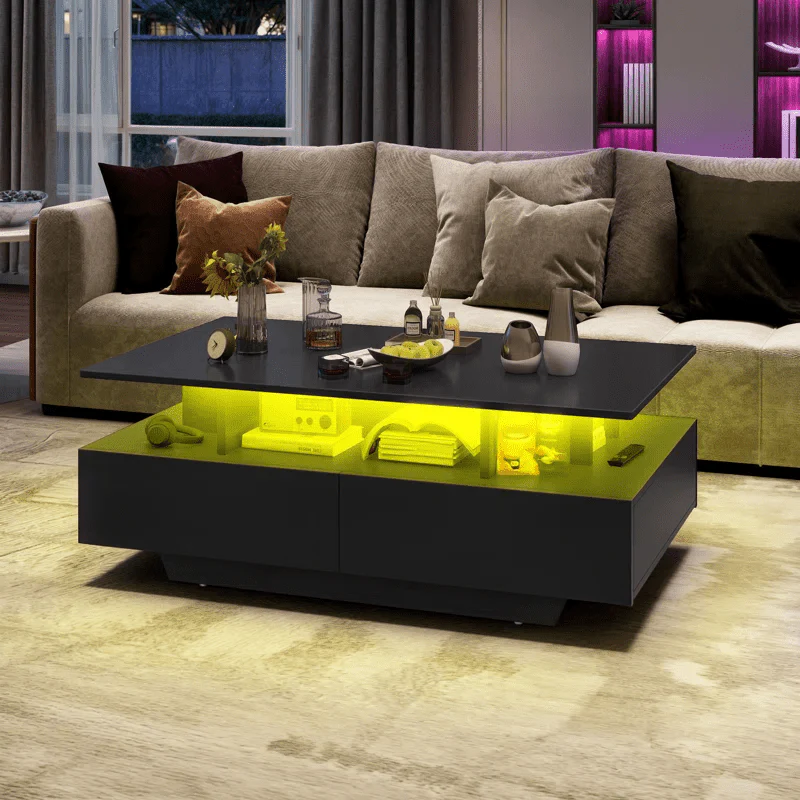 Modern White/Black Coffee Table with 4 Drawers & RGB LED Lights – Sleek Living Room Centerpiece - Image 8