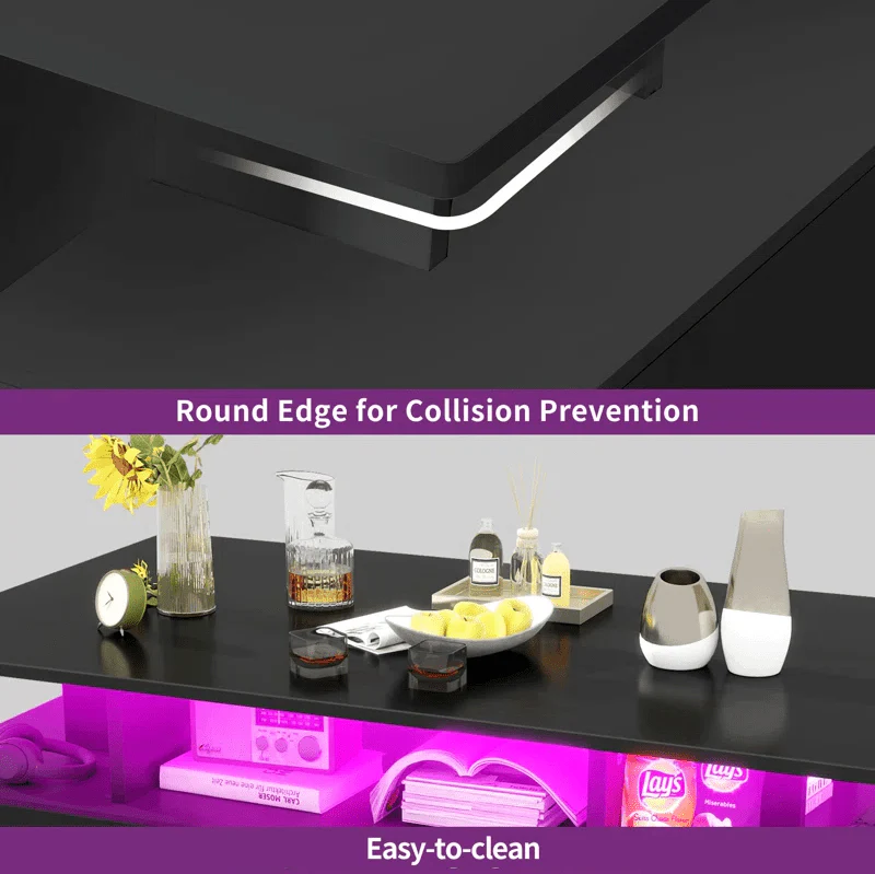 Modern White/Black Coffee Table with 4 Drawers & RGB LED Lights – Sleek Living Room Centerpiece - Image 9