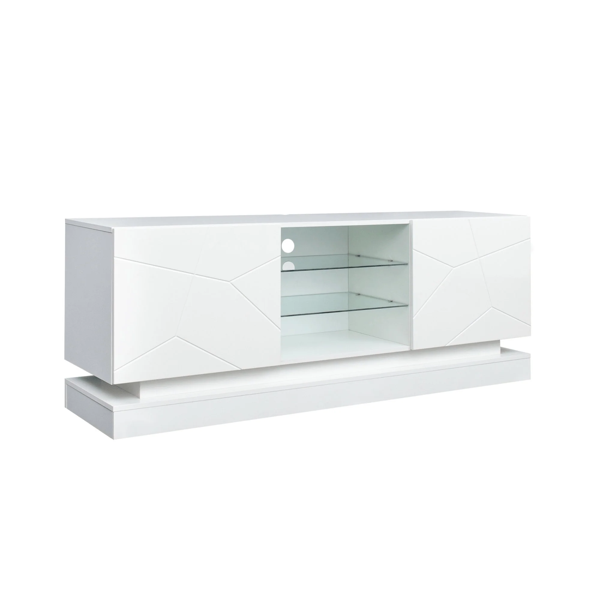 Modern White TV Stand with RGB LED Lights | Tempered Glass & High Gloss Doors – Model TS021W - Image 4
