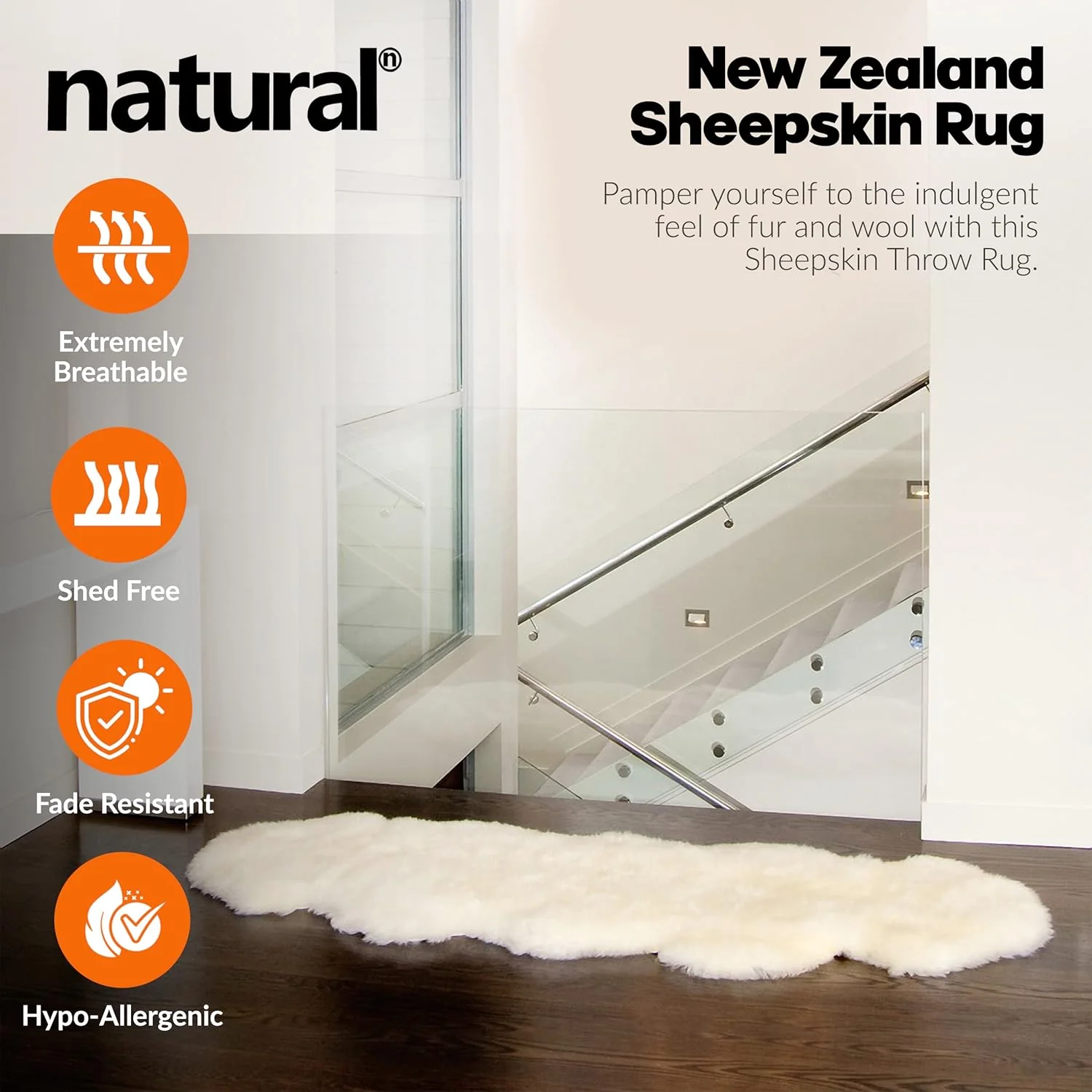 Natural Sheepskin Rug with Thick and Lush 2.5 Inch Pile | Hypoallergenic Sheep Fur Rug with Anti-Skid Back l Sheepskin Wool Area Rugs, Natural, 7 ft x 6 ft - Image 3