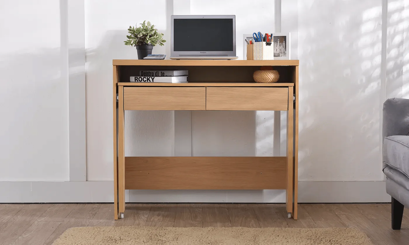 Natural Wood 2-Drawer Extendable Desk – Oak & Black 415520