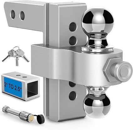 NenNicht Adjustable Trailer Hitch 8/6 Inch Drop Rise 2 Inch Receiver Aluminum Tow Hitch with Dual Ball - Image 4