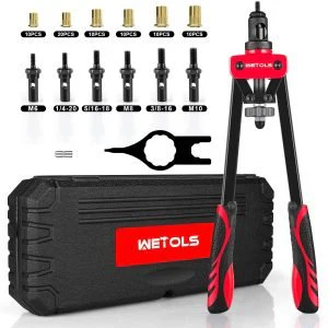 New 14-Inch Rivet Nut Tool Kit with 7 Mandrels & 70 Rivet Nuts – SAE & Metric Sizes with Carry Case – 929RN