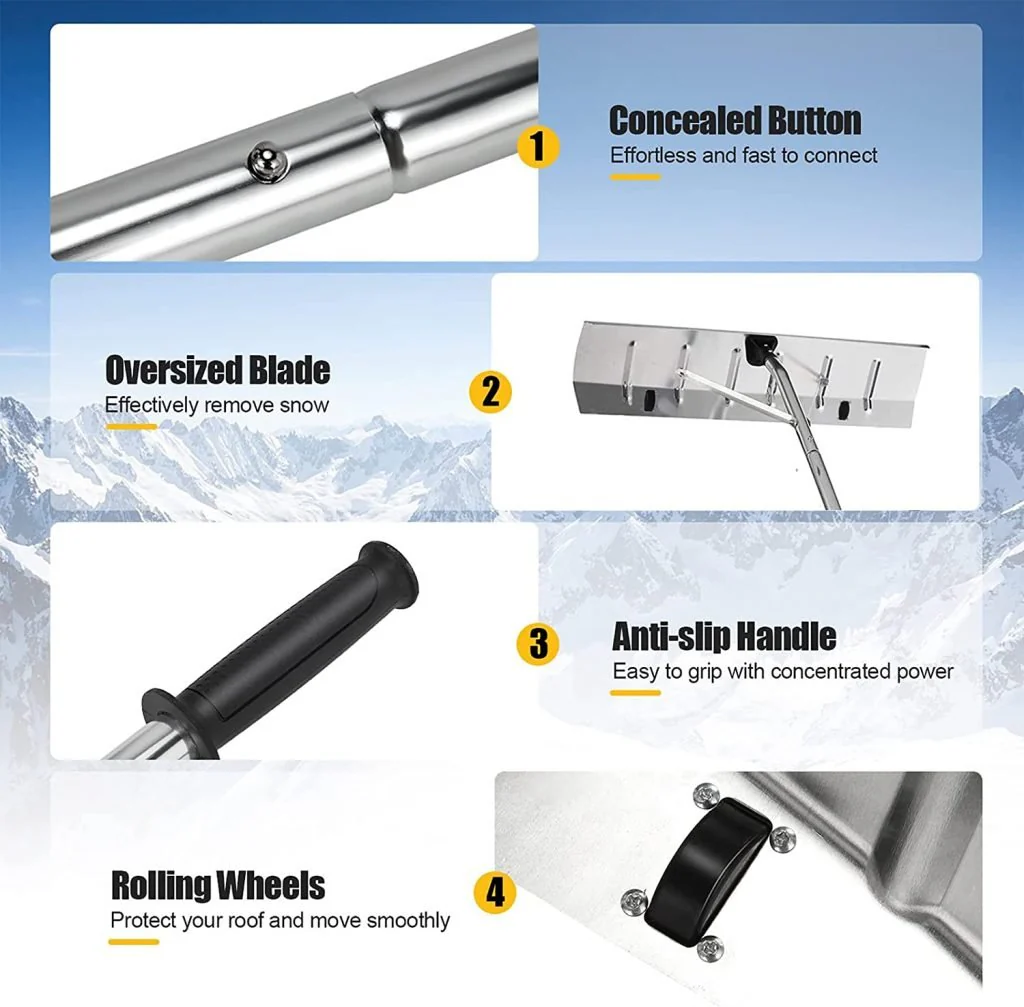 New 20FT Telescopic Aluminum Roof Snow Rake – Lightweight Snow Removal Shovel with Blade S1164 - Image 7