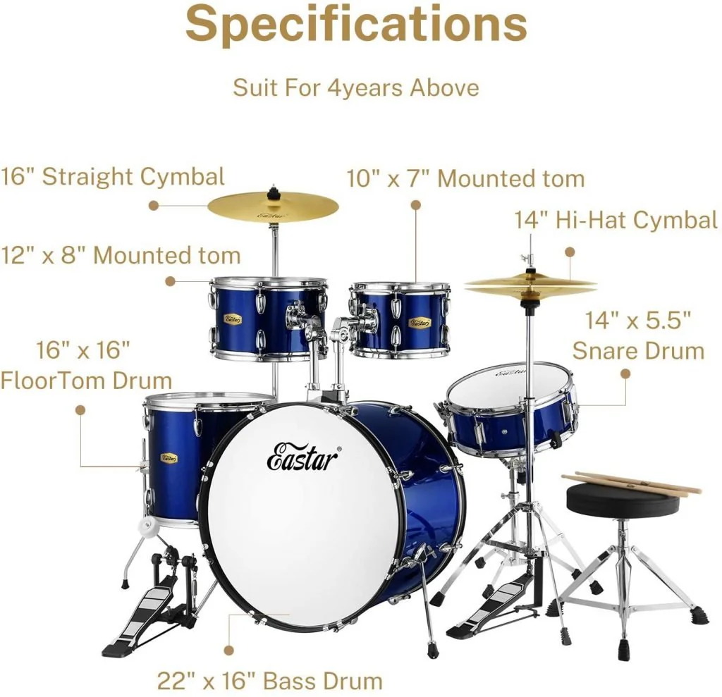 New 22-Inch Full Size 5-Piece Drum Set — Complete Beginner Drum Kit for Adults & Teens - Image 4