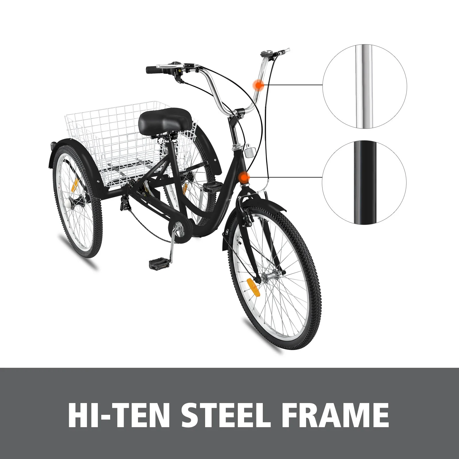New 24-Inch Adult Tricycle 3-Wheel Bicycle with Basket – 7-Speed Shimano – SKU#TRI24ADULT - Image 4
