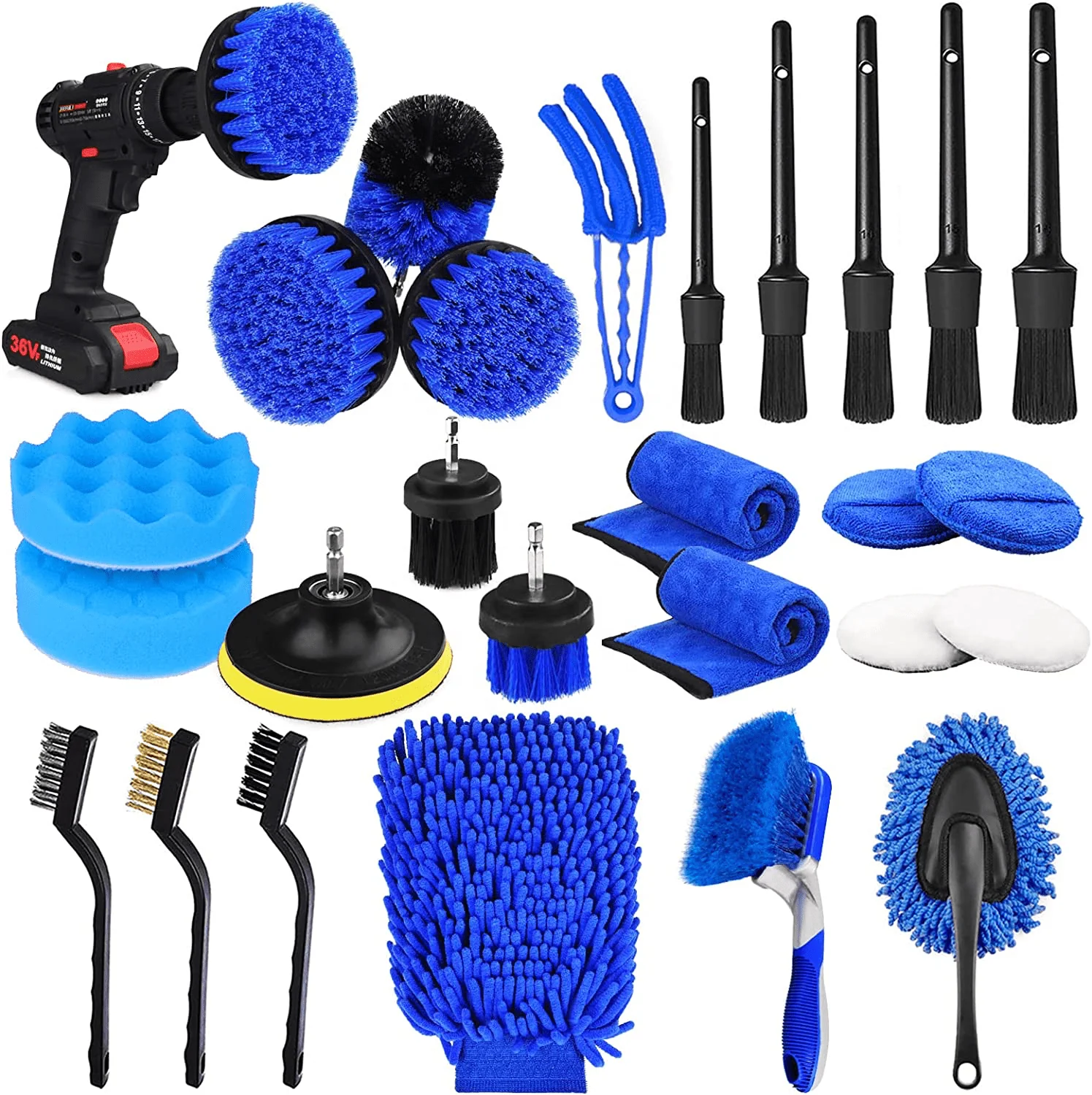 New 26 PCS Car Detailing Brush Set Auto Detailing Kit with Buffing Sponges 26PDB