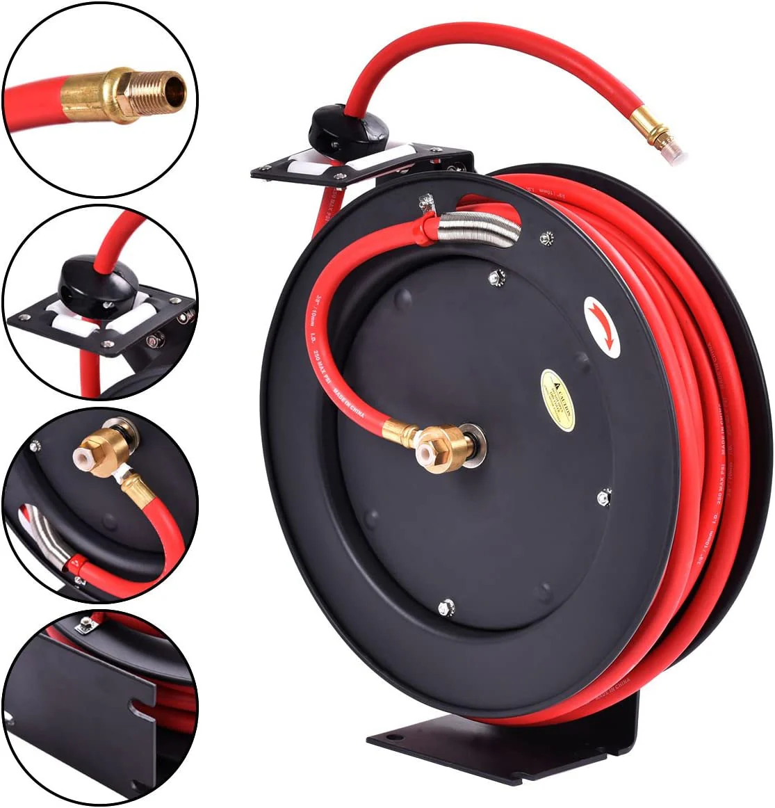 New 3/8″ x 25 Ft Metal Hybrid Air Hose Reel – Durable Retractable Air Compressor Hose S1163