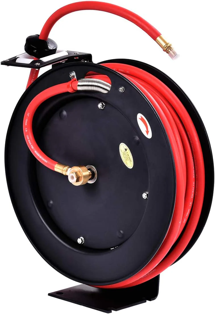 New 3/8″ x 25 Ft Metal Hybrid Air Hose Reel – Durable Retractable Air Compressor Hose S1163 - Image 5