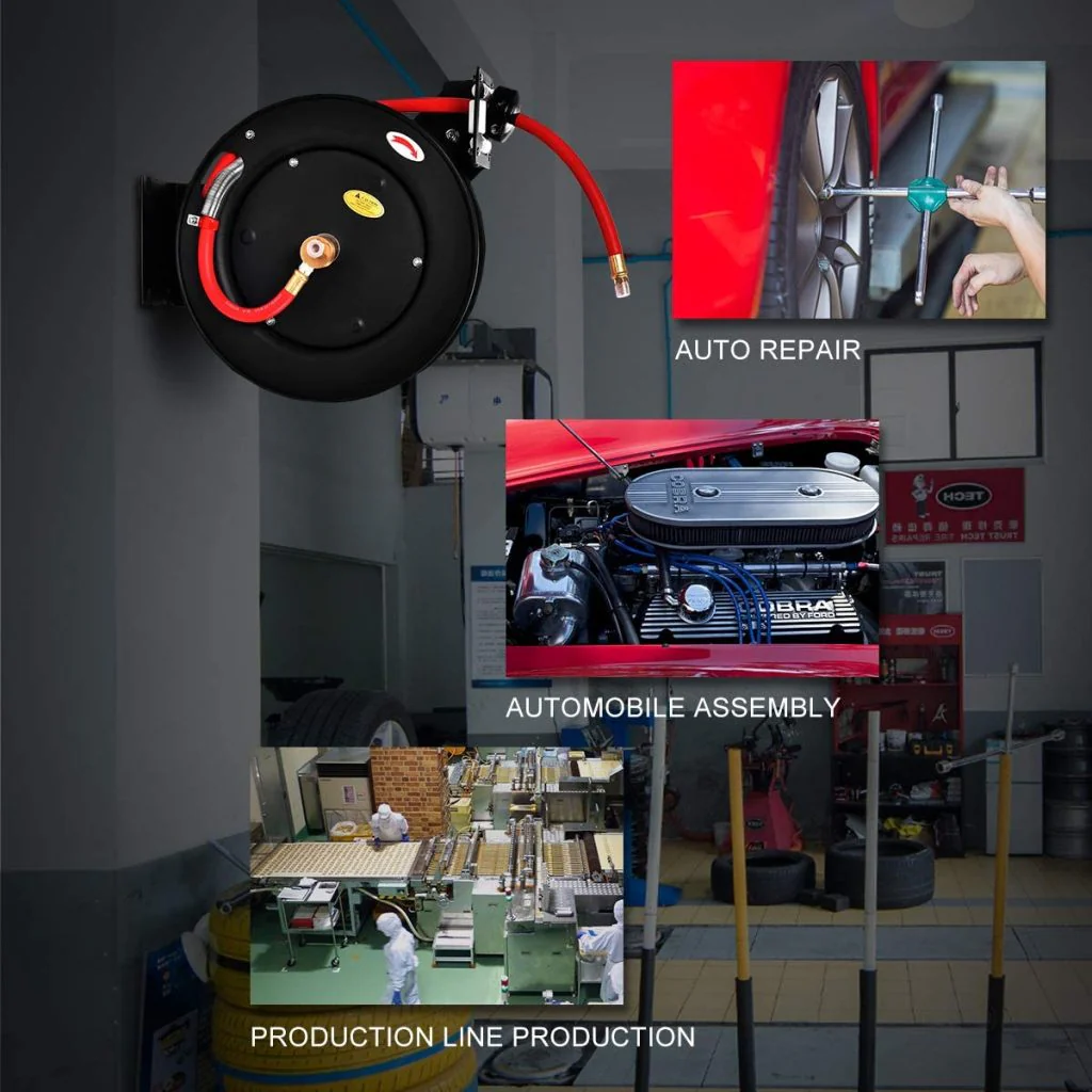 New 3/8″ x 25 Ft Metal Hybrid Air Hose Reel – Durable Retractable Air Compressor Hose S1163 - Image 7